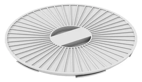 Vaillant Blinddeckel in runder Form mit radialen Strukturprofilen, geeignet für Niedrigbauanschlussstutzen, weißes Material.